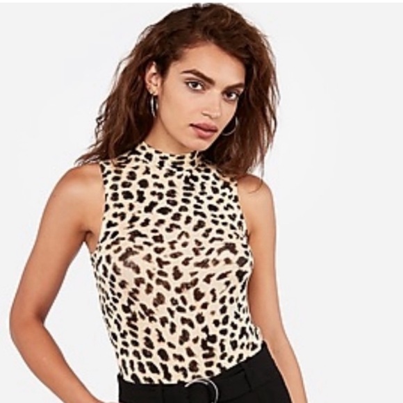 Express mock neck leopard print bodysuit - Picture 1 of 2